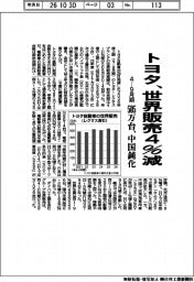 トヨタの4-9月期、世界販売4%減 505万台、中国鈍化