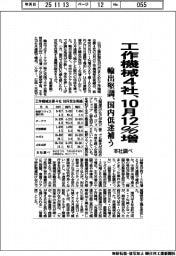 工作機械4社、10月12%増 輸出堅調、国内低迷補う 本社調べ