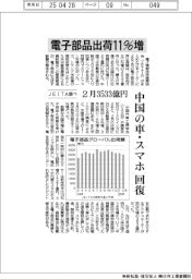 電子部品出荷11%増、2月3533億円 JEITA調べ