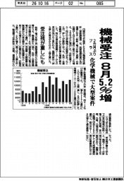 機械受注8月5・2%増 2カ月ぶりプラス 化学機械で大型案件
