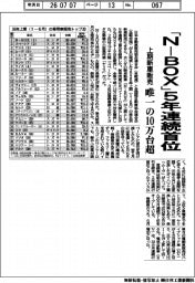 上期新車販売、「N―BOX」5年連続首位 唯一の10万台超