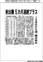 射出機5カ月連続プラス 1月受注37%増、輸出伸長