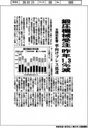 昨年の鍛圧機械受注1.3%減 米関税影響 車向けプレス低迷