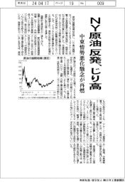 NY原油 反発、じり高 中東情勢悪化懸念が再燃
