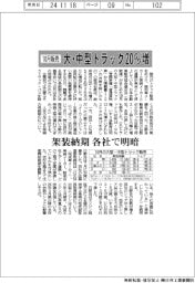 10月の大・中型トラック販売、20%増