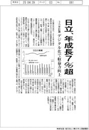 日立が3カ年計画、年成長7%超 デジタル化で収益力向上
