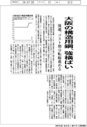 大阪の構造用鋼、強横ばい 流通、コスト増分転嫁進める