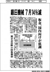 鍛圧機械7月14%減 板金、国内向けが低調
