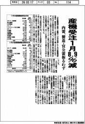 1月の産機受注8・9%減 内需、製造・官公需振るわず