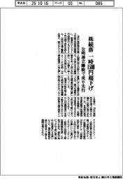 株続落 一時1500円超下げ 公明連立離脱で売り先行