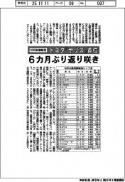 10月の新車販売、トヨタ「ヤリス」6カ月ぶり首位返り咲き