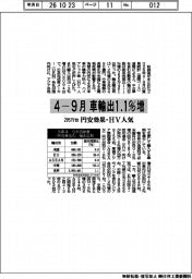 4―9月の車輸出、1.1%増の295万台 円安効果・HV人気