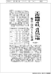 工作機械4社、4月15%増 輸出・国内ともに堅調 本社調べ