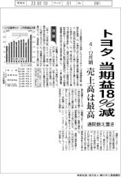 トヨタ、当期益18%減 4-12月期、売上高は最高