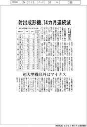 射出成形機、１３カ月連続減　１２月受注　