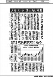 メガバンク、法人向け攻勢－３社合計の通期見通し、当期最高益