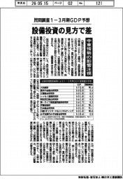 民間調査１－３月期ＧＤＰ予想　設備投資の見方で差　中東情勢の影響注視