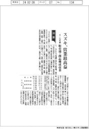 スズキの４―１２月期、営業最高益　販売増・商品構成改善