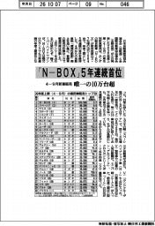 ４―９月の新車販売、「Ｎ―ＢＯＸ」５年連続首位　唯一の１０万台超