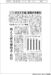 ポスドク減、進路が多様化 増える研究補助者・技官 21年度実績、文科省・NISTEPが調査