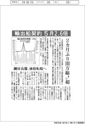 ５月の輸出船契約、２・６倍　２カ月ぶり１００万総トン超