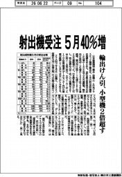 射出機受注　５月４０％増