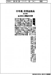 中外薬の前１２月期、営業益最高　血友病Ａ薬輸出好調
