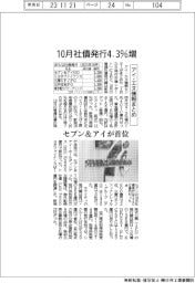 アイ・エヌ情報まとめ／１０月社債発行４・３％増