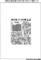 10月の訪日客、過去最高　１７・６％増　年間４０００万人達成の見通し