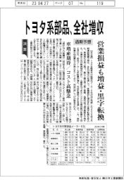 トヨタ系部品メーカーの通期予想、全社増収　営業損益も増益・黒字転換