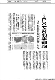 京大、ｉＰＳで腎前駆細胞　慢性腎臓病治療に道