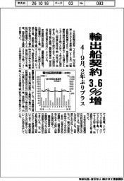 ４－９月の輸出船契約３・６％増　２年ぶりプラス