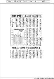 黒物家電の国内出荷額、７月１６・６％減８８６億円　ＪＥＩＴＡ調べ