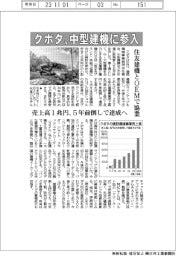 クボタ、中型建機に参入 住友建機とOEMで協業