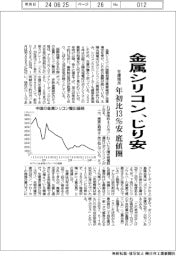 金属シリコン、じり安　在庫増加　年初比１３％安　底値圏