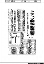 トランプ関税影響顕著 ７月 米向け車　３カ月連続２ケタ減　２カ月ぶり貿易赤字