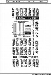 財務省調べ　現場の人手不足深刻化　解決策にＡＩ関連技術　製造・非製造業ともに期待感