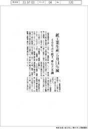 ５月の鉱工業生産１・６％減　４カ月ぶり低下、車など不調