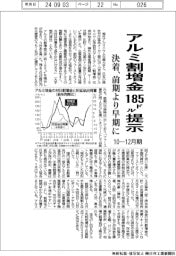 アルミ割増金185ドル提示 決着、前期より早期に 10―12月期