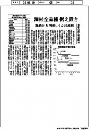 東鉄の９月契約、鋼材全品種据え置き　４か月連続