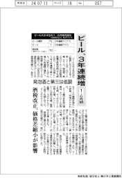 ビール、１―６月期３年連続増　発泡酒と第三は低調