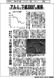 アルミの国際相場、下値３０００ドル推移　売り一巡後実需買い