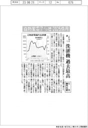 ５月の白物家電国内出荷、７％増の2025億円　洗濯機で過去最高　JEMA調べ