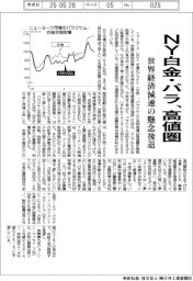 ＮＹ白金・パラ、高値圏　世界経済減速の懸念後退