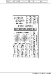 かずのしるべ　統計を読む／愛知など5県の輸出、８月16％増1.9兆円