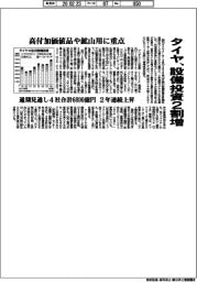 タイヤ４社／設備投資２割増、高付加価値や鉱山用に重点