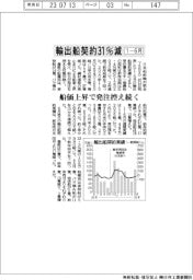 １―６月の輸出船契約３１％減　船価上昇で発注控え続く