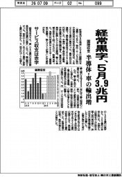 ５月の国際収支、経常黒字３．９兆円　半導体・車の輸出増
