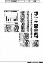 曙ブレーキ、営業益６割増　２８年３月期　新中計で黒字体質転換