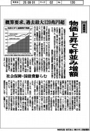 概算要求、過去最大１２０兆円超　物価上昇で軒並み増額